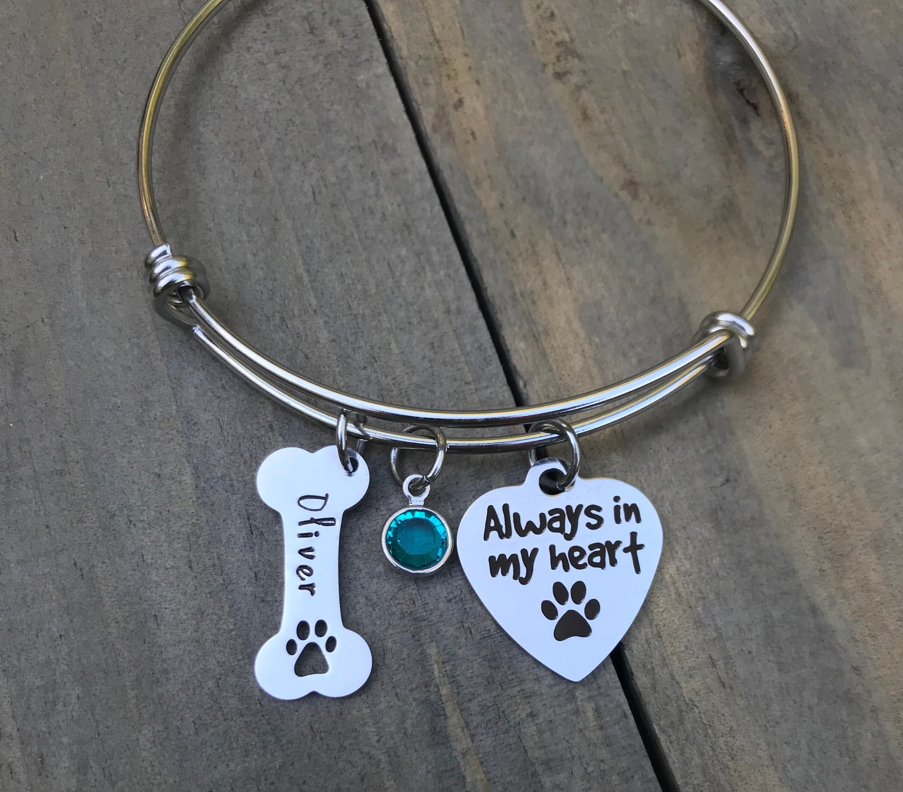 Dog bone Memorial bracelet, Personalized pet remembrance jewelry, paw