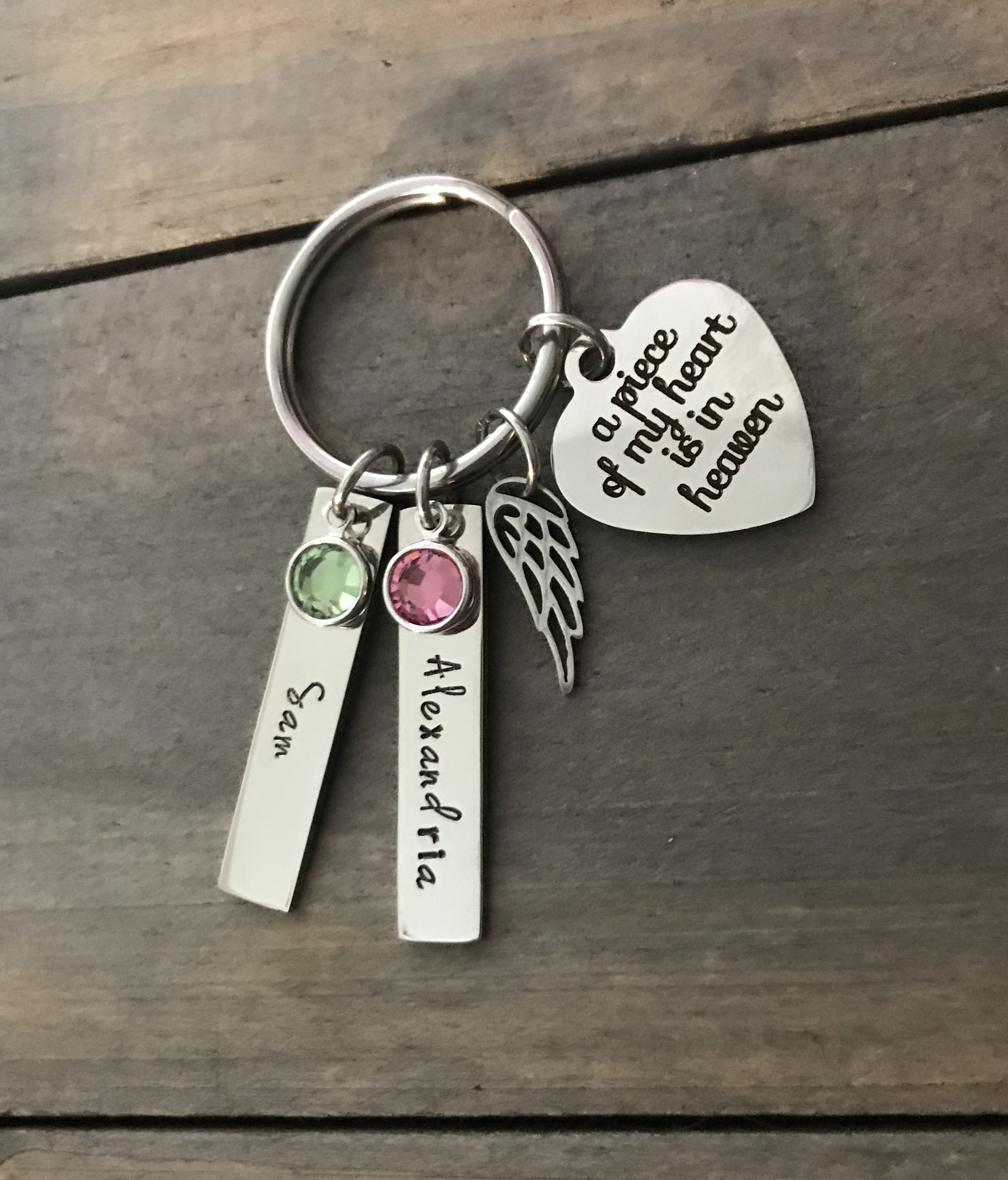 Memorial Keychain, personalized name birthstone memorial Key Chain