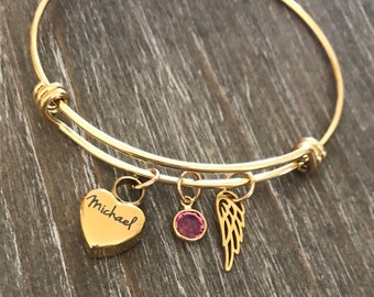 URN BRACELET, Gold Cremation Loss of Grandma Bracelet, Bereavement jewelry loss of Mother personalized name bracelet for ashes gift