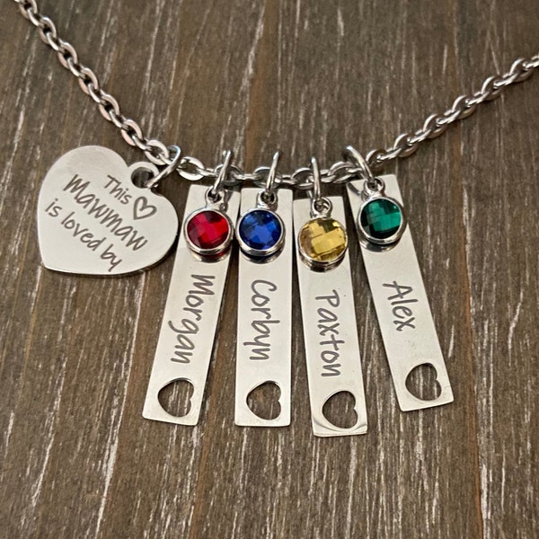 Mawmaw Necklace /  1 2 3 4 5 6 Name birthstone Gift / Mawmaw jewelry / Grandma necklace / Child's name necklace / Personalized necklace