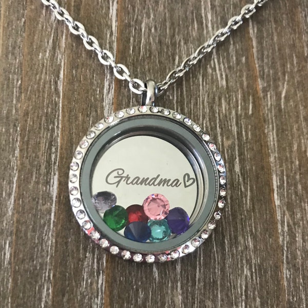 Grandma Necklace with birthstones,  Personalized Floating locket Necklace, Floating locket for Mother's Day gift, Gift for Grandma, Mother