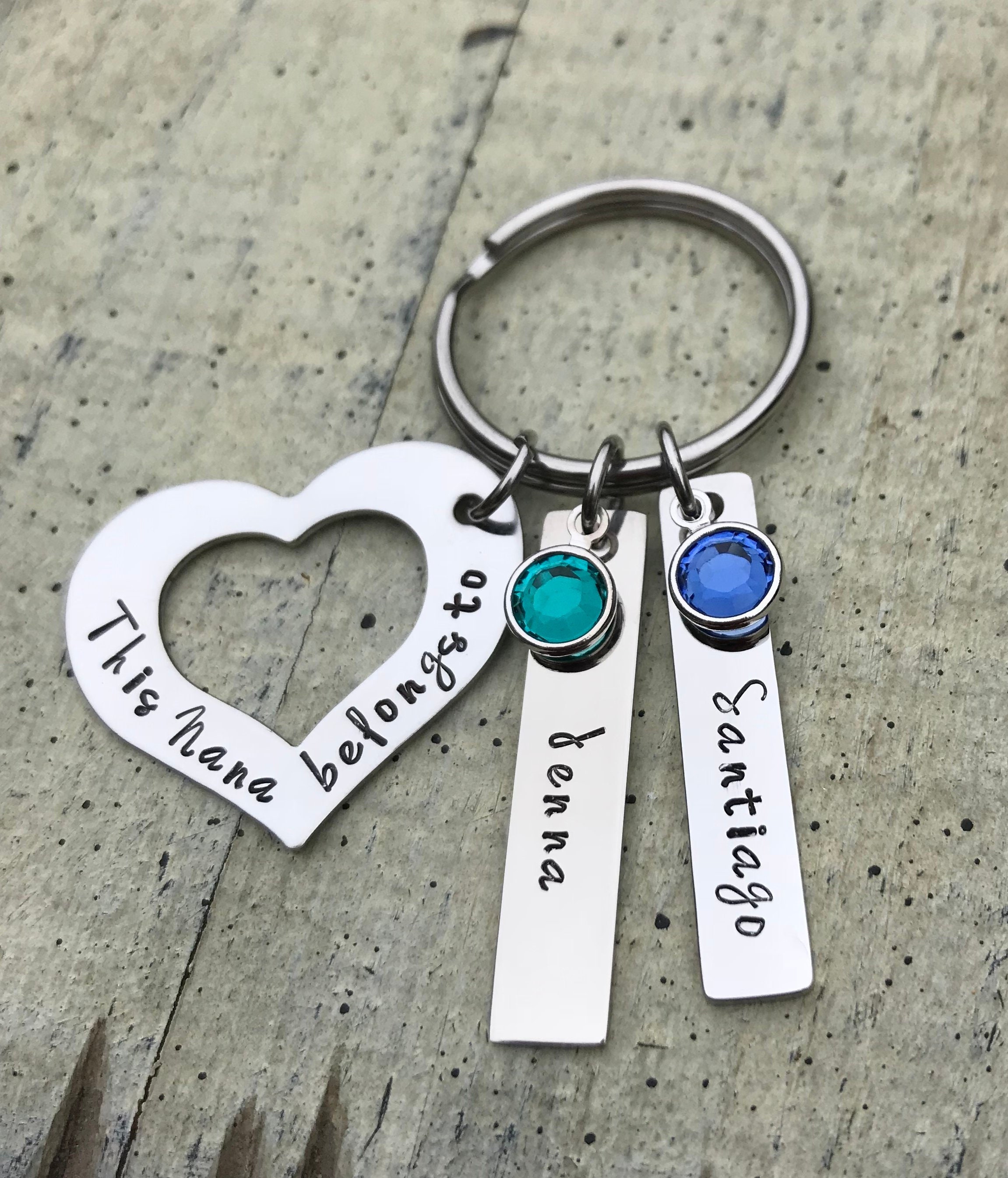 Nana Key chain / hand stamped jewelry / Grandchildren's name Keychain