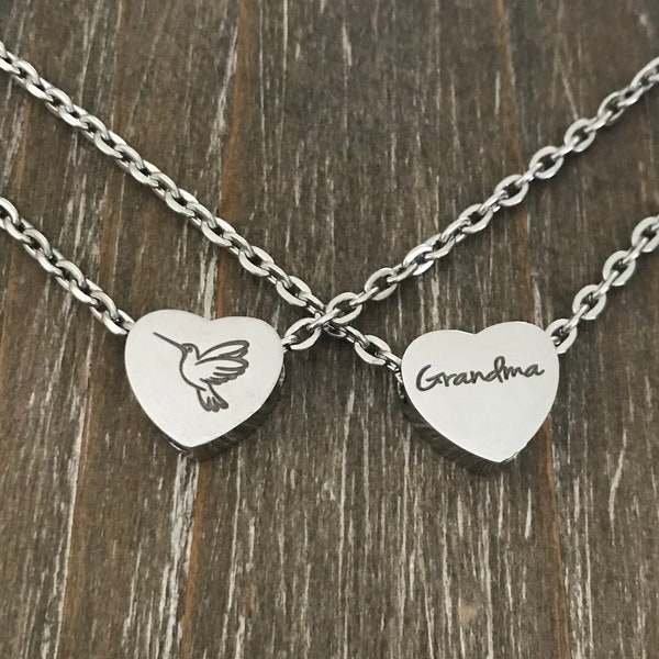 Hummingbird memorial urn necklace personalized name memorial Bird heart necklace for ashes loss of child Daughter Mom Grandma cremation URN