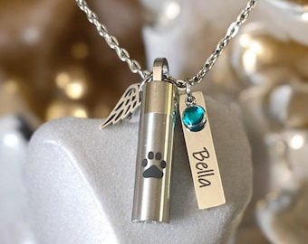 Personalized Pet Cremation Urn Necklace, Stainless Steel Memorial Jewelry