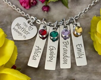 Personalized Stainless Steel Mother Necklace with Birthstones