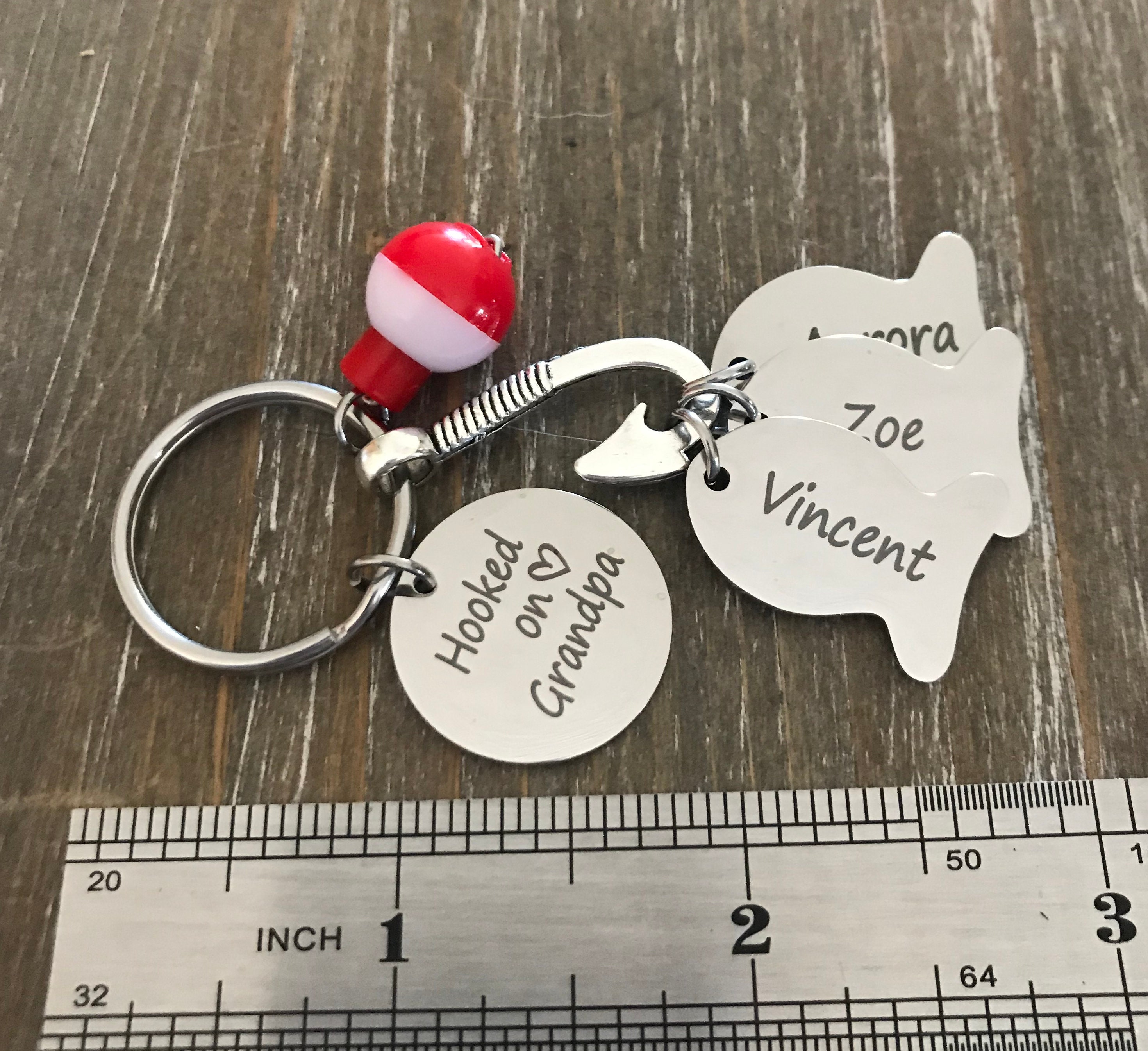 Custom personalized name fishing keychain with fish hook tackle lure bobber  great gift for dad Papa grandpa daddy father's Day engraved Gift