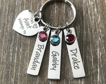 Custom Aunt Key chain, Auntie jewelry, Aunt Keychain, personalized Auntie Keychain, 1 2 3 4 5 6 name Keychain Niece Nephew Aunt gift