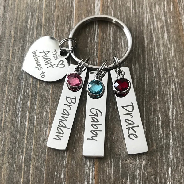 Custom Aunt Key chain, Auntie jewelry, Aunt Keychain, personalized Auntie Keychain, 1 2 3 4 5 6 name Keychain Niece Nephew Aunt gift