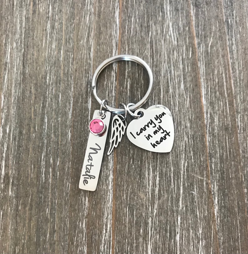 personalized name birthstone memorial Key chain Sympathy Gift loss of Daughter son Mother Father Grandma Child Memorial Memorial Keychain