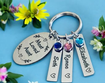 Aunt Key chain Gift / Aunt jewelry /  Nephew Niece name Keychain / personalized Keychain Gift / Auntie 1 2 3 4 5 6 name  Keychain