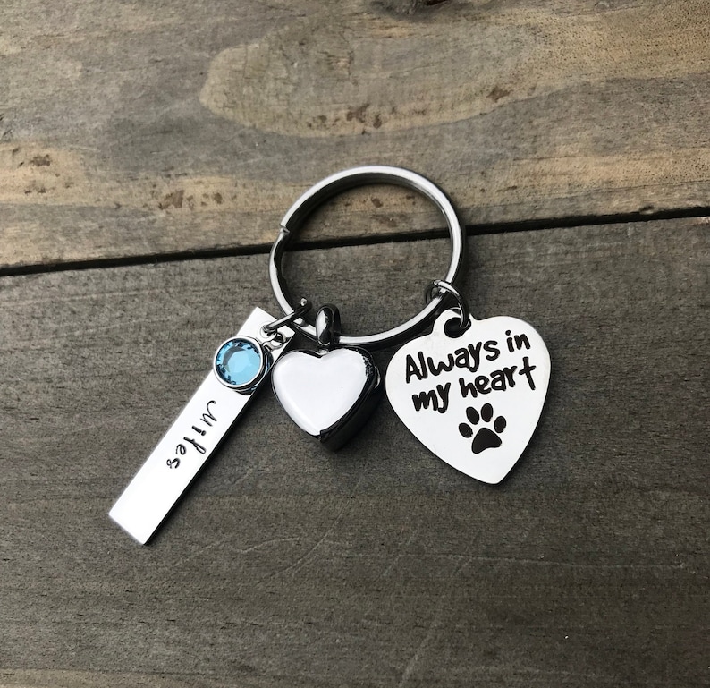 Hand stamped pet cat dog urn Pet cremation jewelry pet urn ashes Keychain pet memorial Key chain cremation urn necklace loss of a fur baby