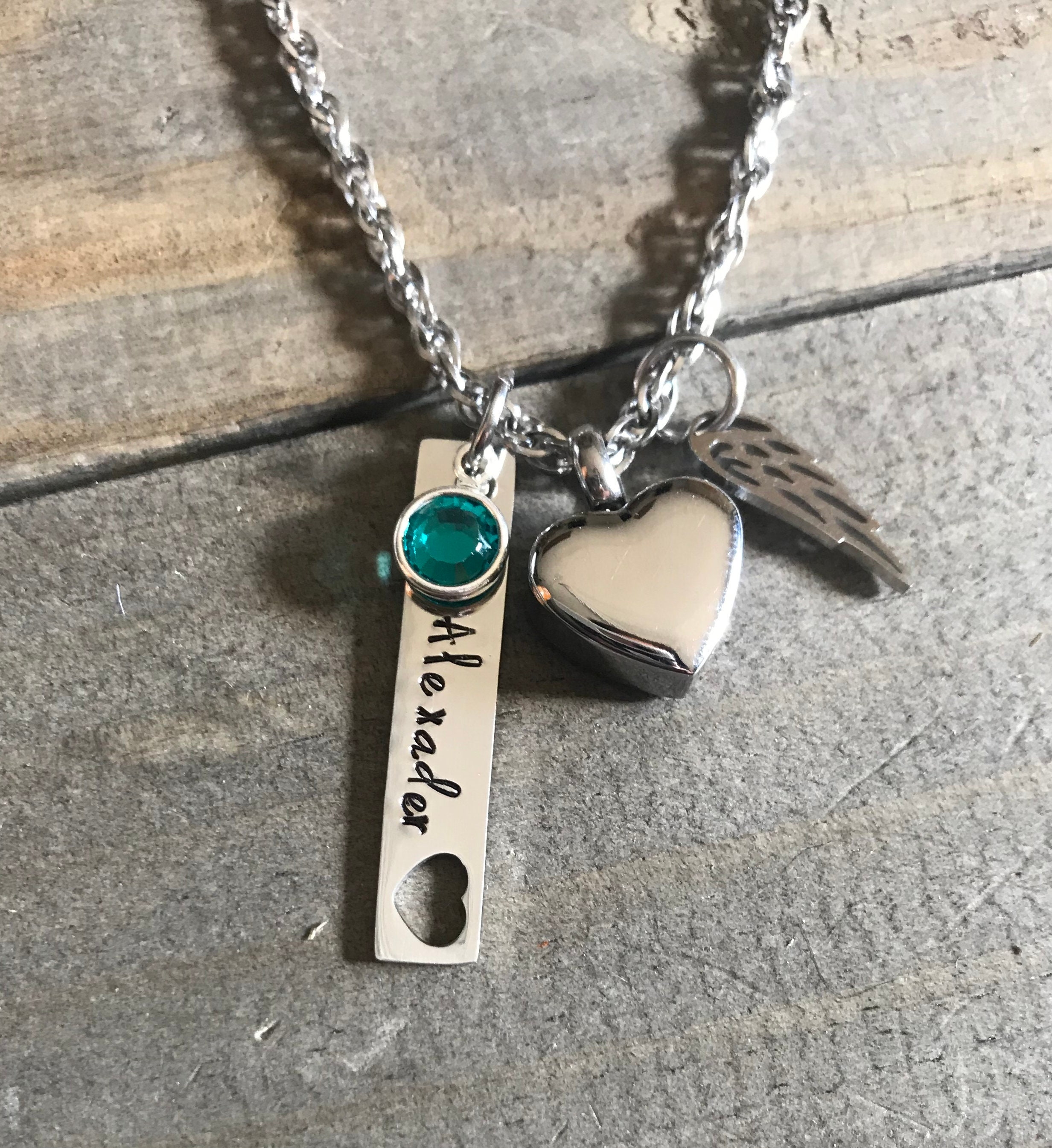 Memorial urn necklace, personalized name birthstone memorial necklace