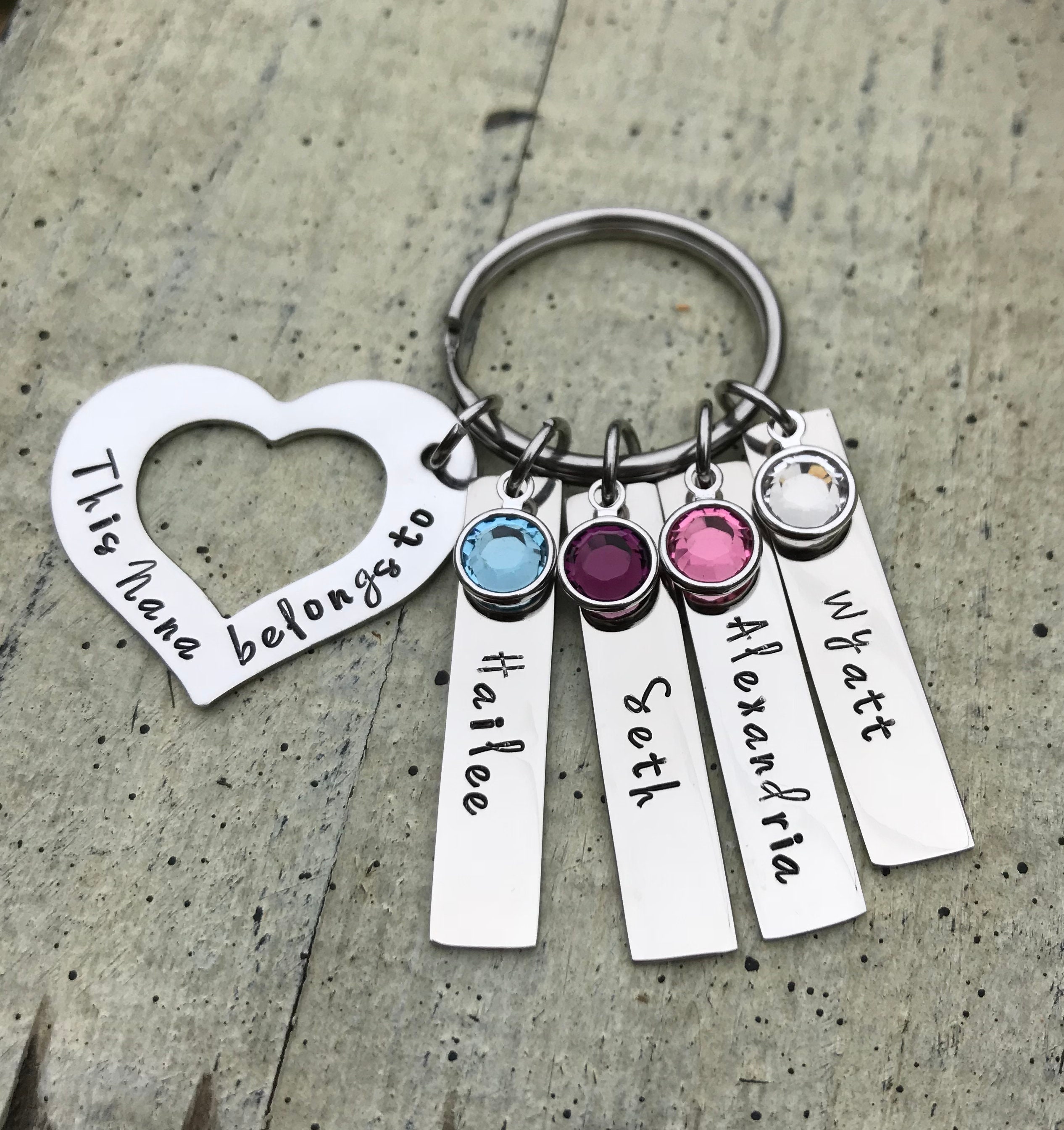 Nana Key chain / hand stamped jewelry / Grandchildren's name Keychain