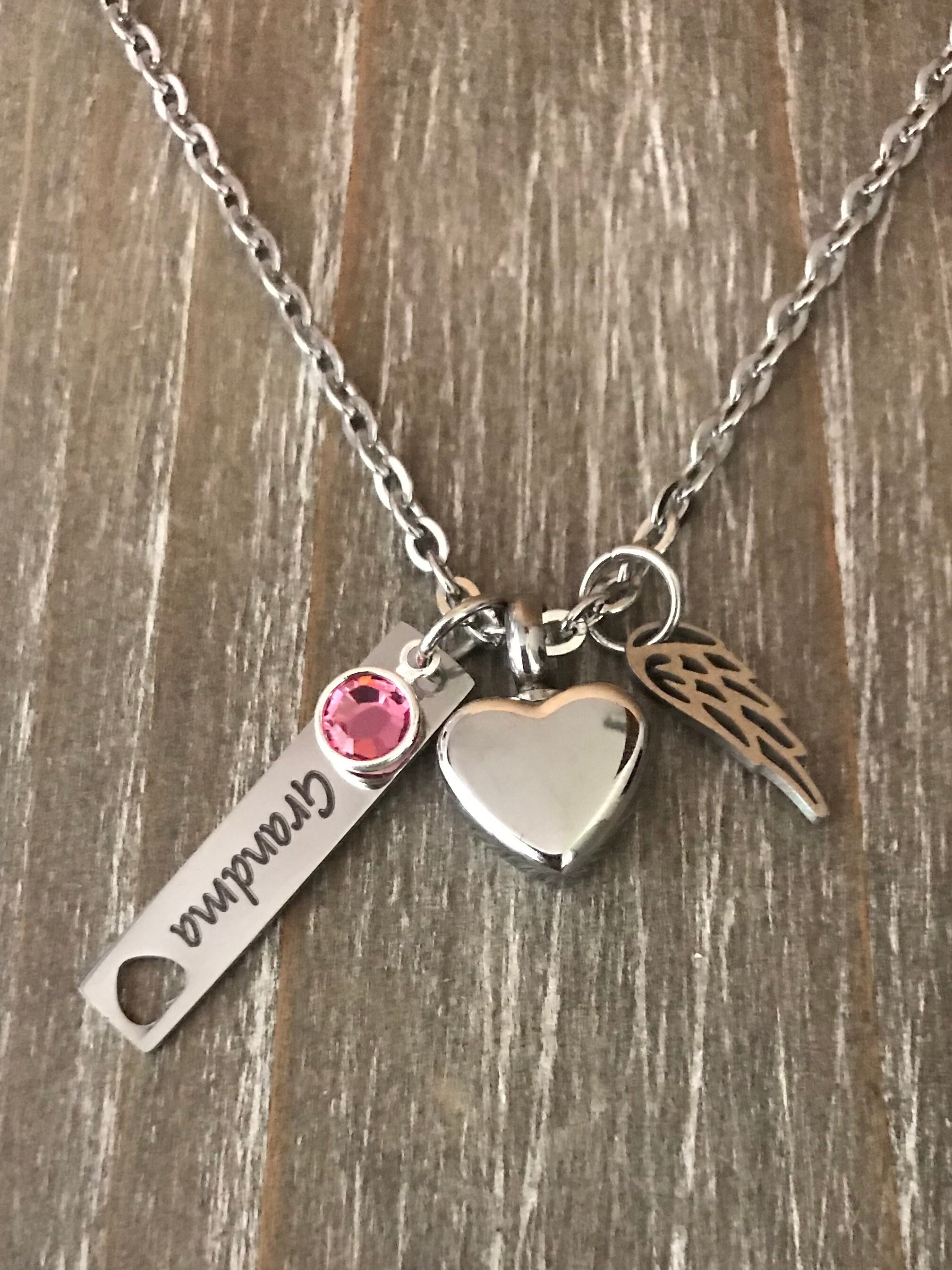 Memorial urn necklace, personalized name birthstone memorial necklace