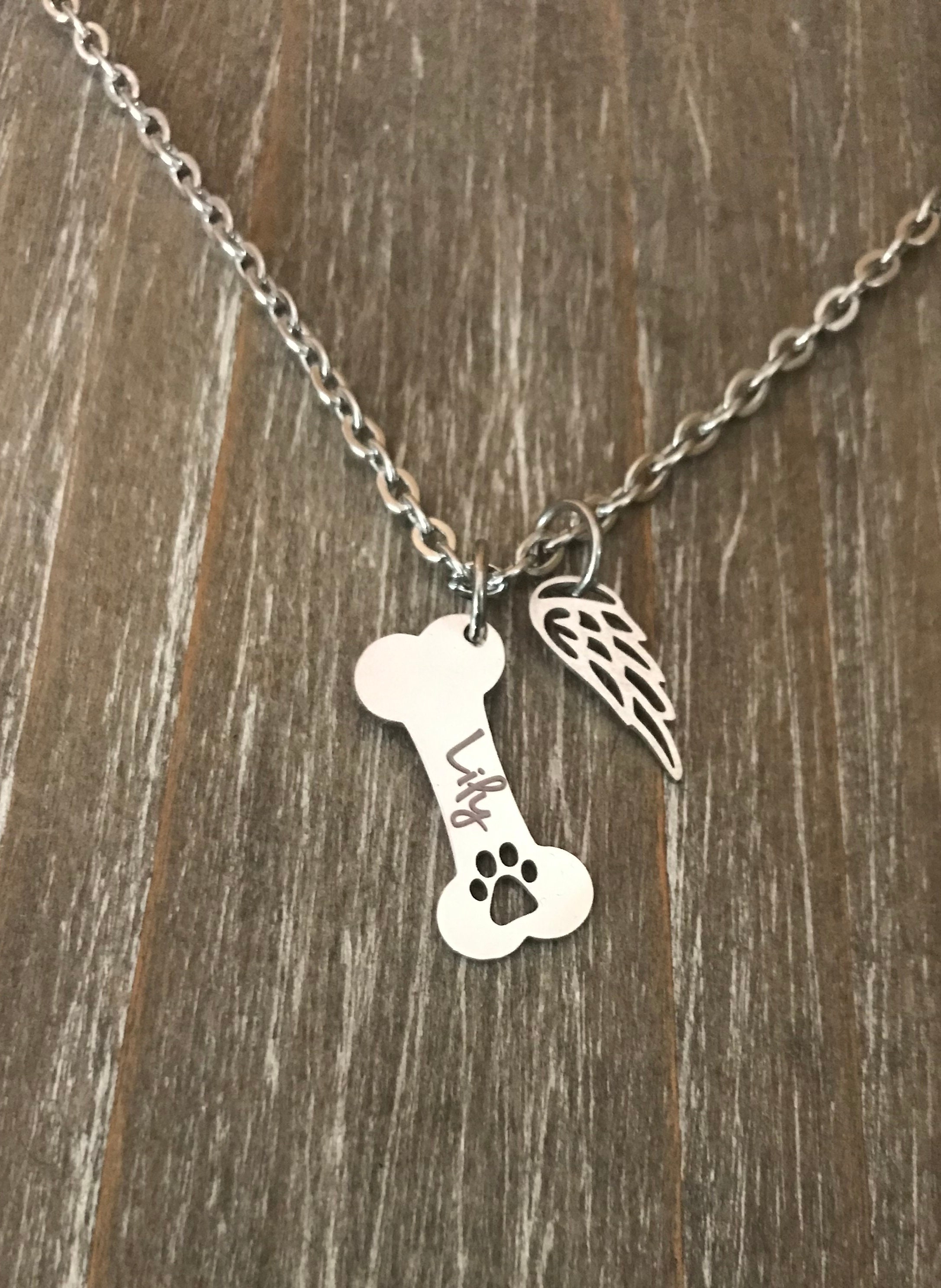 Dog memorial Necklace, Pet name Jewelry, Personalized pet memorial