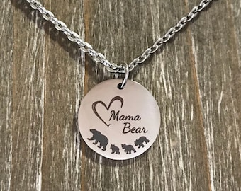 Mama Bear Necklace with cubs/  1 2 3 4 5 6 baby cubs necklace  / Mama Bear jewelry / Momma Bear necklace / Personalized Mama Papa bear cub