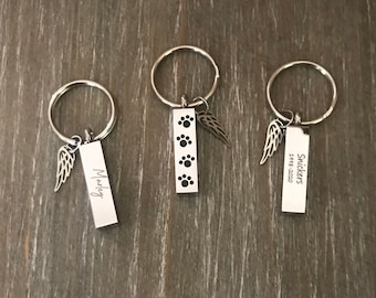 Custom Pet Cremation Urn Keychain, Engraved Pet Memorial, Angel Wing Charm