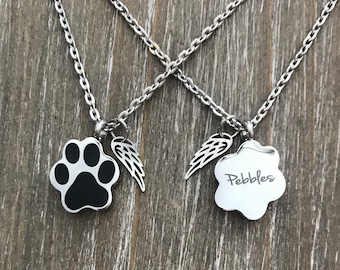 Personalized Pet Cremation Urn Necklace, Stainless Steel Paw Print, Memorial Jewelry