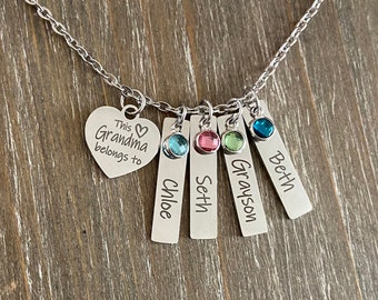 Personalized Grandma Grandchildren Name necklace gift / engraved jewelry / personalized  necklace / Grandmother name birthstone necklace