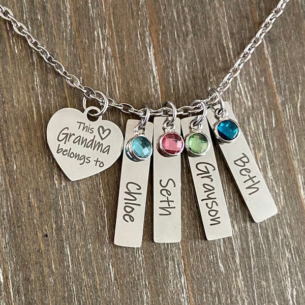 Personalized Grandma Grandchildren Name necklace gift / engraved jewelry / personalized  necklace / Grandmother name birthstone necklace