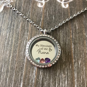 Nana Necklace with birthstones,  Personalized Floating charm locket Necklace, Floating locket for Mother's Day, Gift for Nana, Grandma Gift
