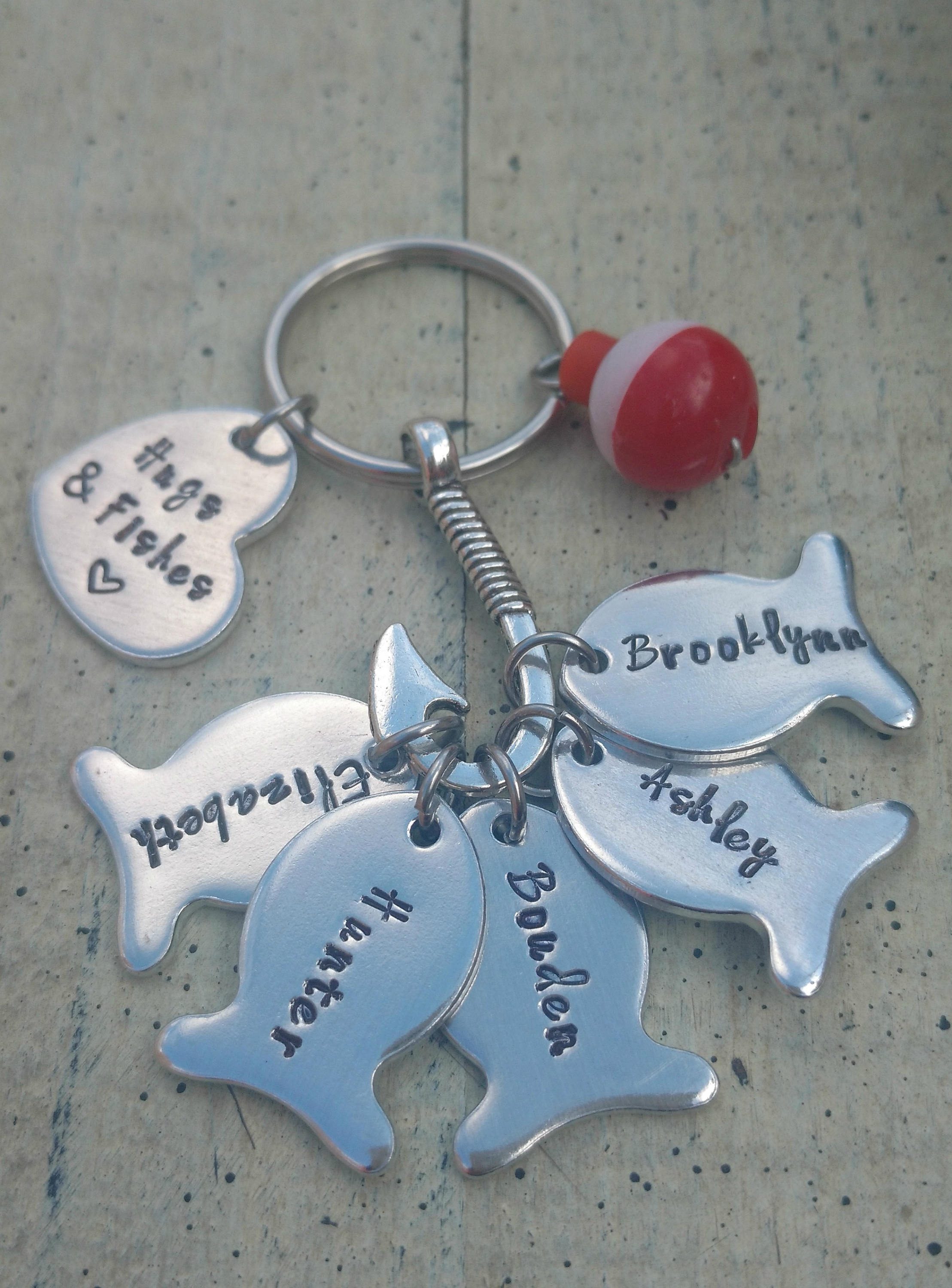 Custom name Fish Keychain Hand Stamped Fishing Keychain Grandfather