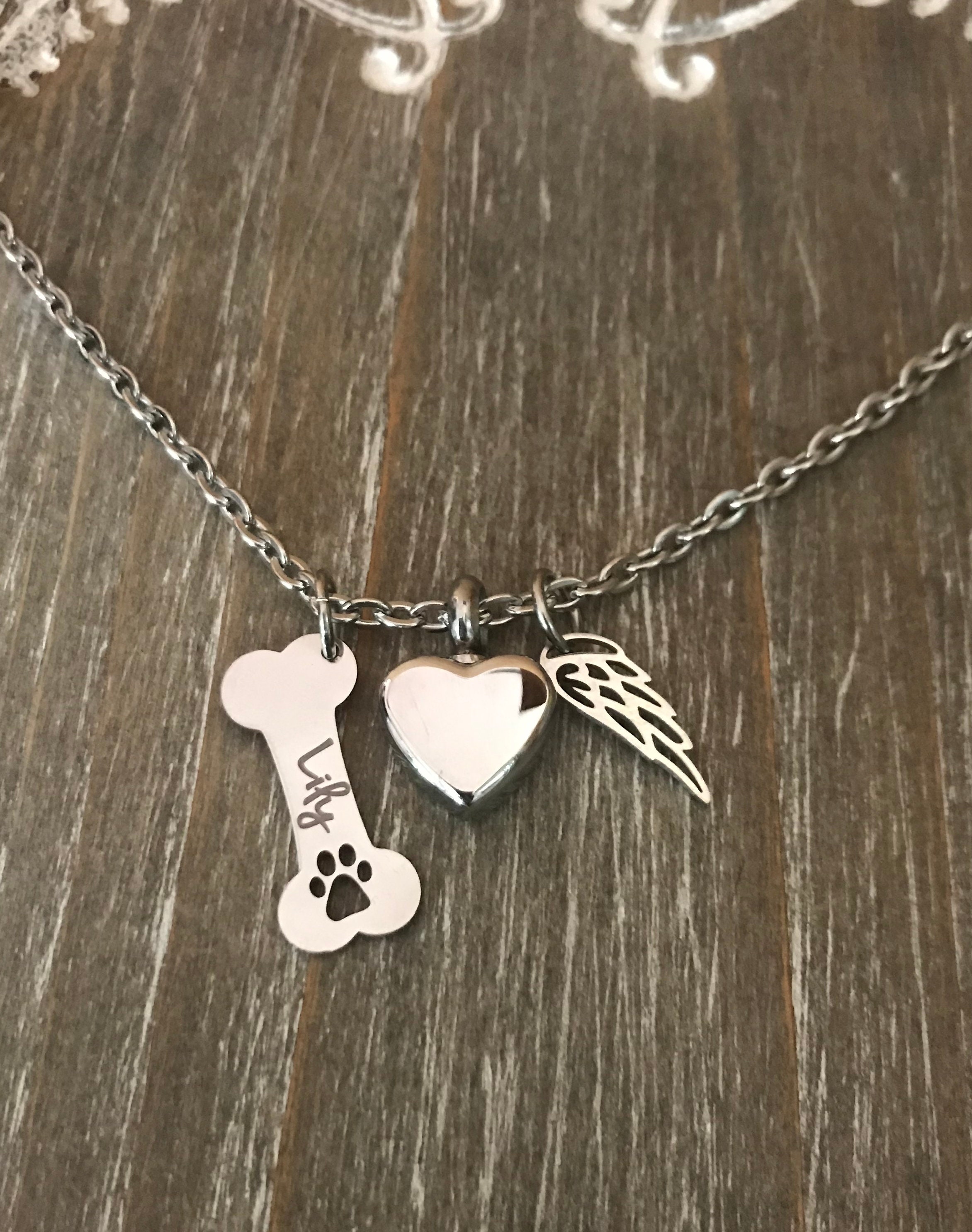 Dog memorial jewelry Heart urn for ashes pet memorial necklace, cremation urn necklace