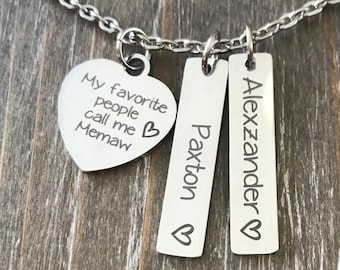 Personalized Memaw Necklace /  1 2 3 4 5 6 Names / Memaw jewelry / Me maw necklace / Memaw Necklace with names / Grandma Gift