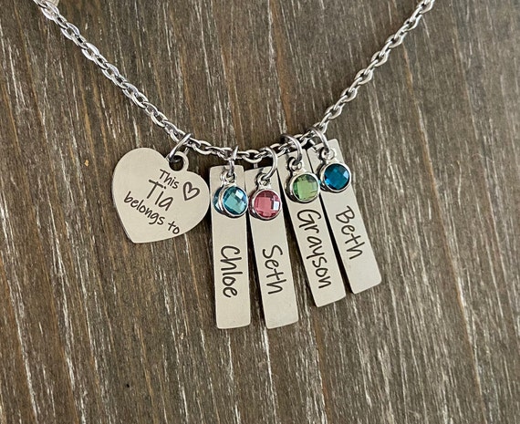 Bar Necklace for Mom 5 BirthStone - MothersFamilyRings.com