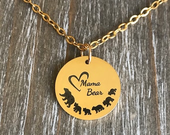 Mama Bear Necklace with cubs/  1 2 3 4 5 6 baby cubs necklace  / Mama Bear jewelry / Momma Bear necklace / Personalized Mama Papa bear cub