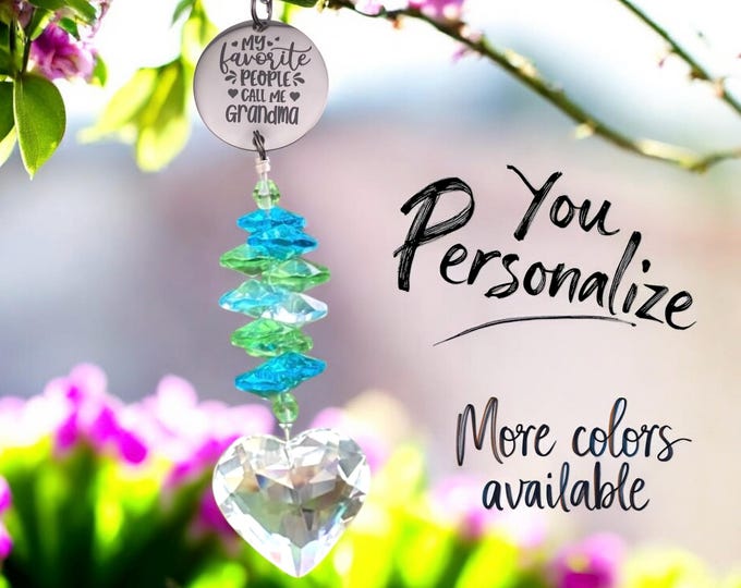 Featured listing image: Personalized Suncatcher, Custom Crystal Sun catcher Grandma gift, Crystal rainbow window prism for Grandma, Grammy, Mother, Nana Gift
