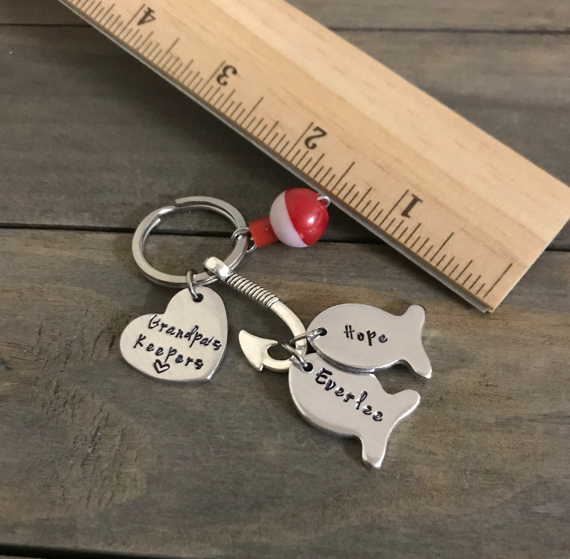 Papa Personalized fishing keychain Custom Fish with name hook bobber