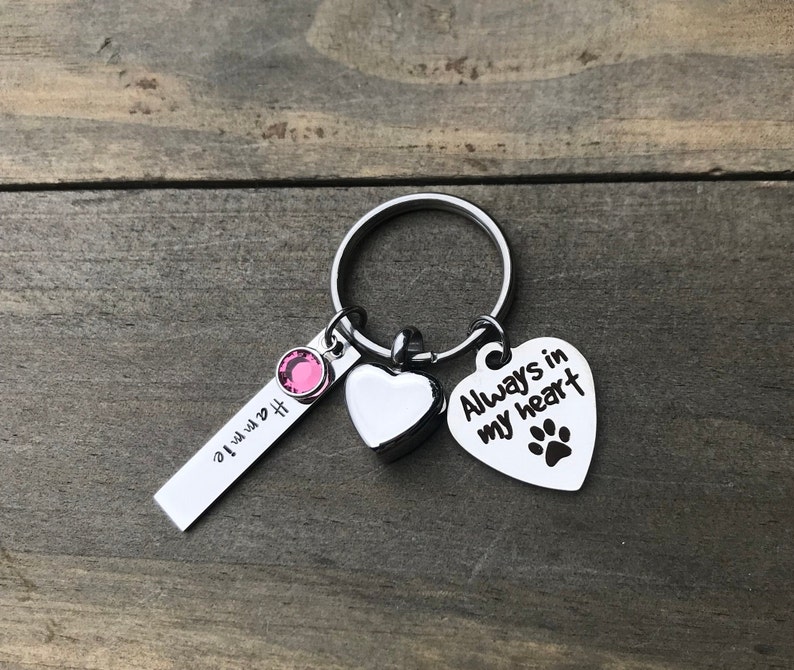 Hand stamped pet cat dog urn Pet cremation jewelry pet urn ashes Keychain pet memorial Key chain cremation urn necklace loss of a fur baby
