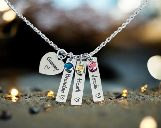 Featured listing image: Personalized Grammy Grandchildren Name necklace gift / engraved jewelry / personalized  necklace / Grandma Grammy name birthstone necklace