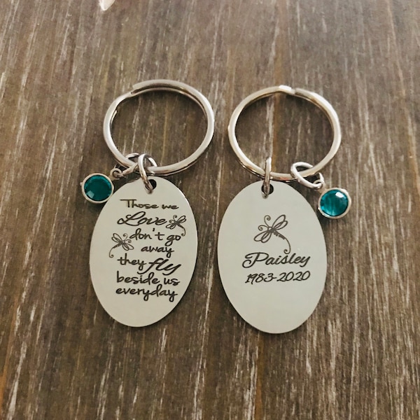 Dragonfly memorial keychain,  Dragonfly memorial, Dragonfly Poem, custom engraved personalized name Memorial keychain, memorial loved one