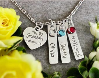 Personalized Grandma Grandchildren Name necklace gift / engraved jewelry / personalized  necklace / Grandmother name birthstone necklace