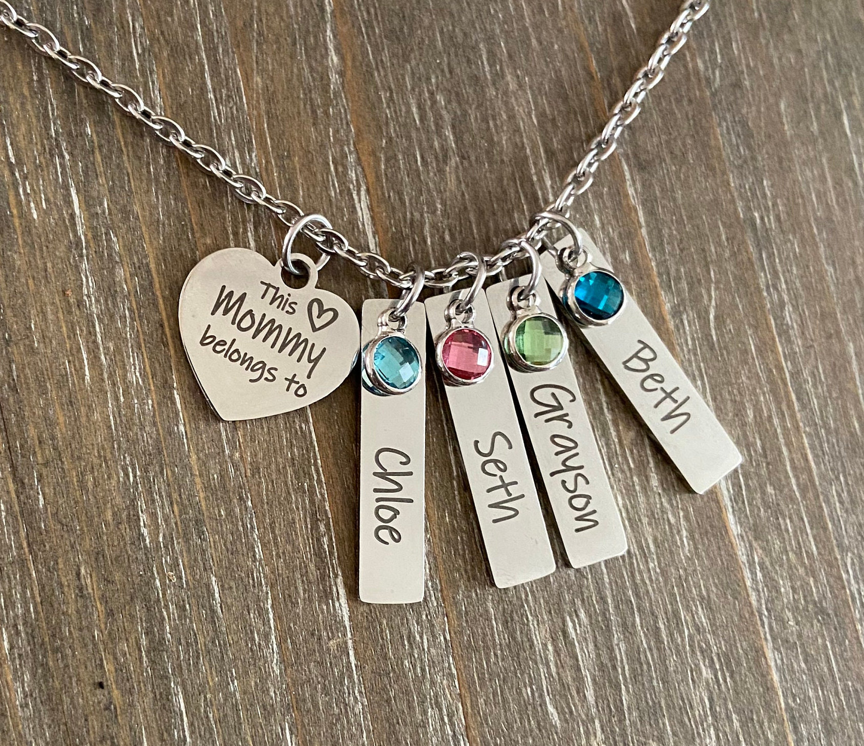 Personalized STERLING SILVER Gift for Mom Silver Kids Name Birthstone  Necklace | eBay