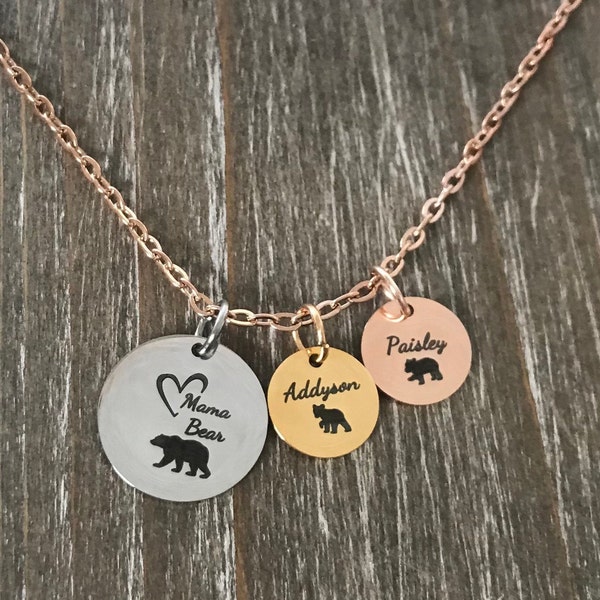Mama Bear Necklace with cubs/  1 2 3 4 5 6 baby cubs necklace  / Mama Bear jewelry / Family Bear necklace / Personalized Mama Papa bear cub