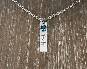 name Necklace, 1 2 3 4 5 6 Name vertical bar with birthstone, Child's name daughter son birthstone necklace, Mother Personalized necklace