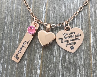 Pet cremation jewelry pet urn ashes necklace Rose Gold pet memorial necklace, cremation urn necklace, loss of a fur baby, Memorial dog urn