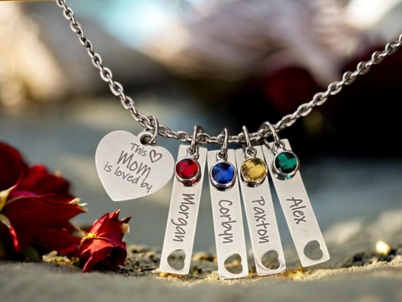 Mom Necklace Name Birthstone Gift Mom Jewelry