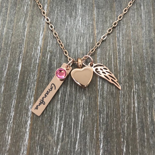 Angel Wngs Slver Pendant Urn Necklace, Memoral Jewelry | Memoral