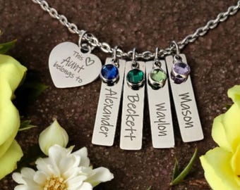 Aunt Necklace /  1 2 3 4 5 6 Name birthstone / Aunt jewelry / Auntie necklace / name birthstone necklace  / Aunt Personalized necklace
