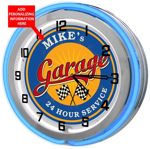 Garage 24 Hour Service 18 Double Neon Clock Etsy