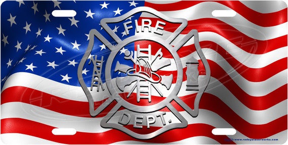 American Flag Firefighter License Plate Novelty Tag From Redeye Laserworks
