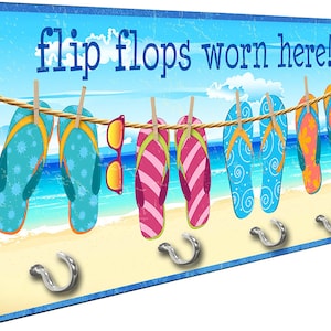 Flip Flops Worn Here Beach Sign Key Hanger Rack from Redeye Laserworks