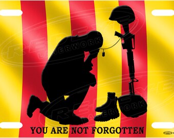 Vietnam Veteran "Never Forgotten" Service Flag License Plate Tag