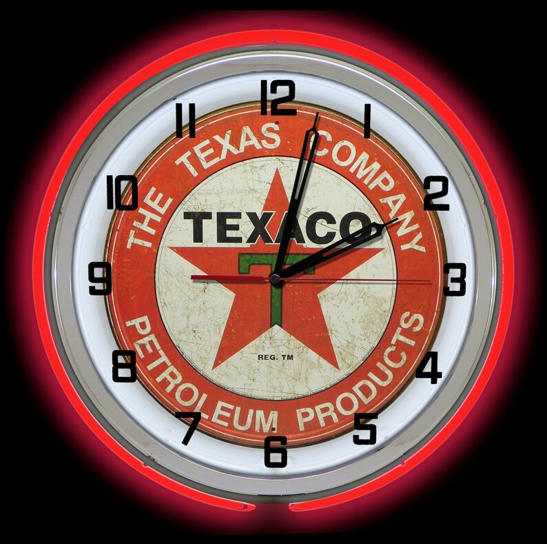 Texaco Gas Station Red Double Neon Clock Etsy