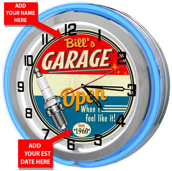 Mechanic Garage Sign Custom 18 Neon Garage Clock Etsy