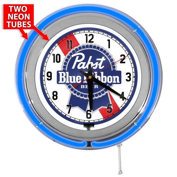 Pabst Blue Ribbon 15 Inch Double Neon Garage Clock Etsy
